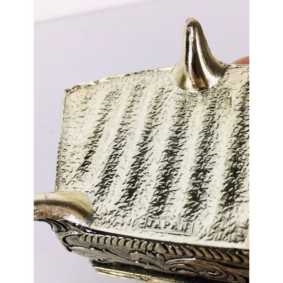 Vintage Silver and Porcelain Hand Painted Velvet Lined Jewelry Box Made Japan - Picture 10 of 12